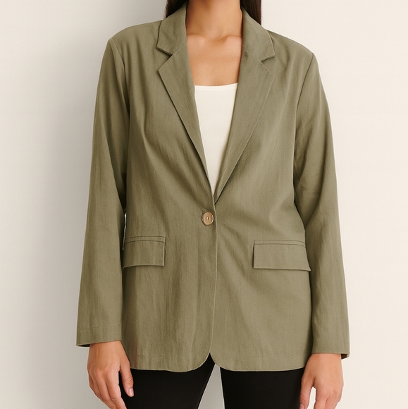 NEW TIMING Linen Blend Green Casual Blazer - Picture 1 of 4